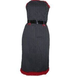 Red Black and White Polka Dot Strapless Rockabilly Midi Dress vintage 90s